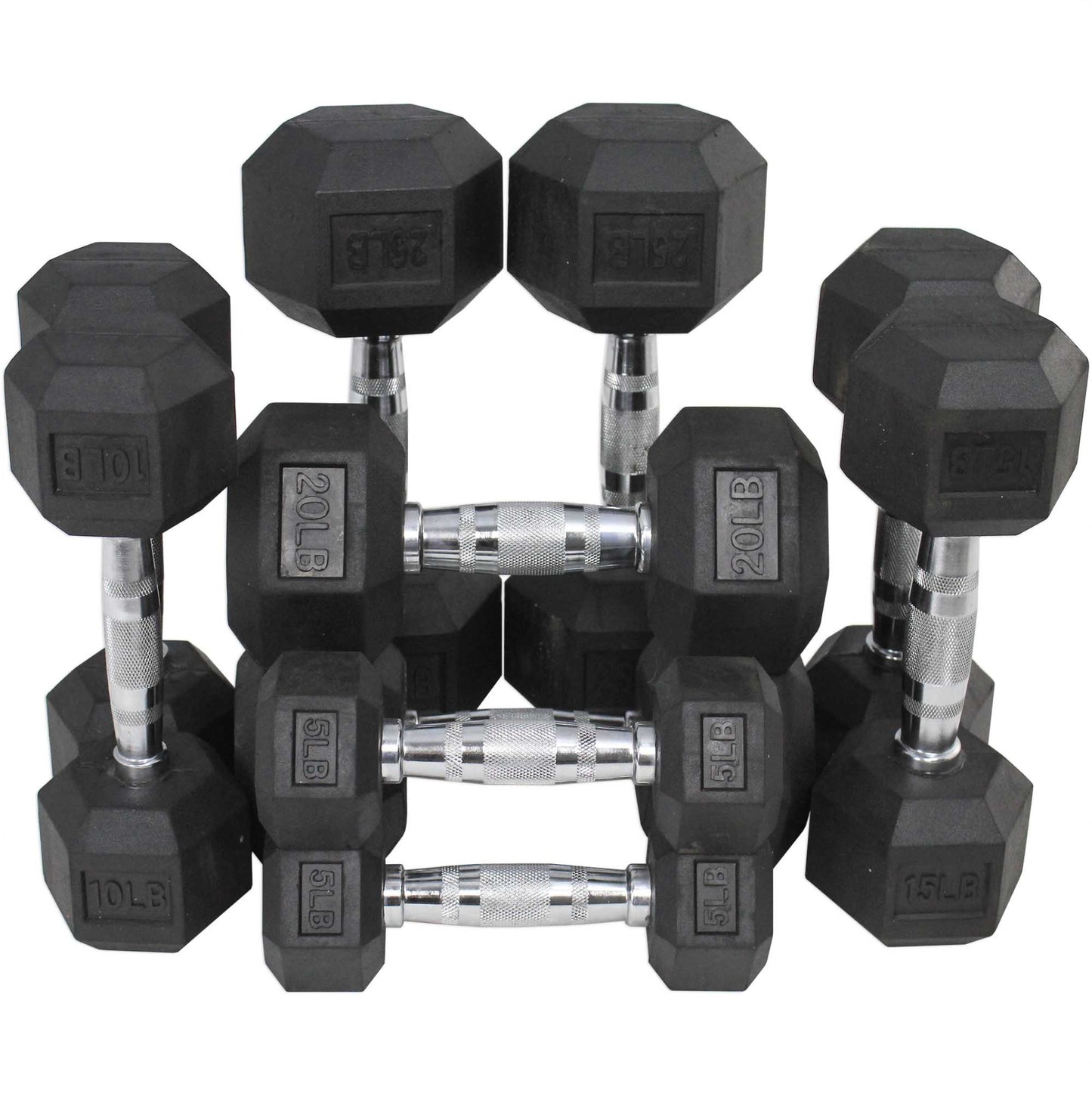 Conjunto de pesas en forma de mancuernas hexagoanles
