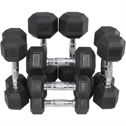 Conjunto de pesas en forma de mancuernas hexagoanles
