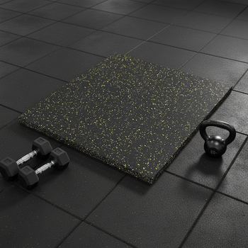 Pisos de Caucho para Gimnasio en Baldosas con Grapas – Negro con Chispas Amarillo 50x50cm x 20 mm